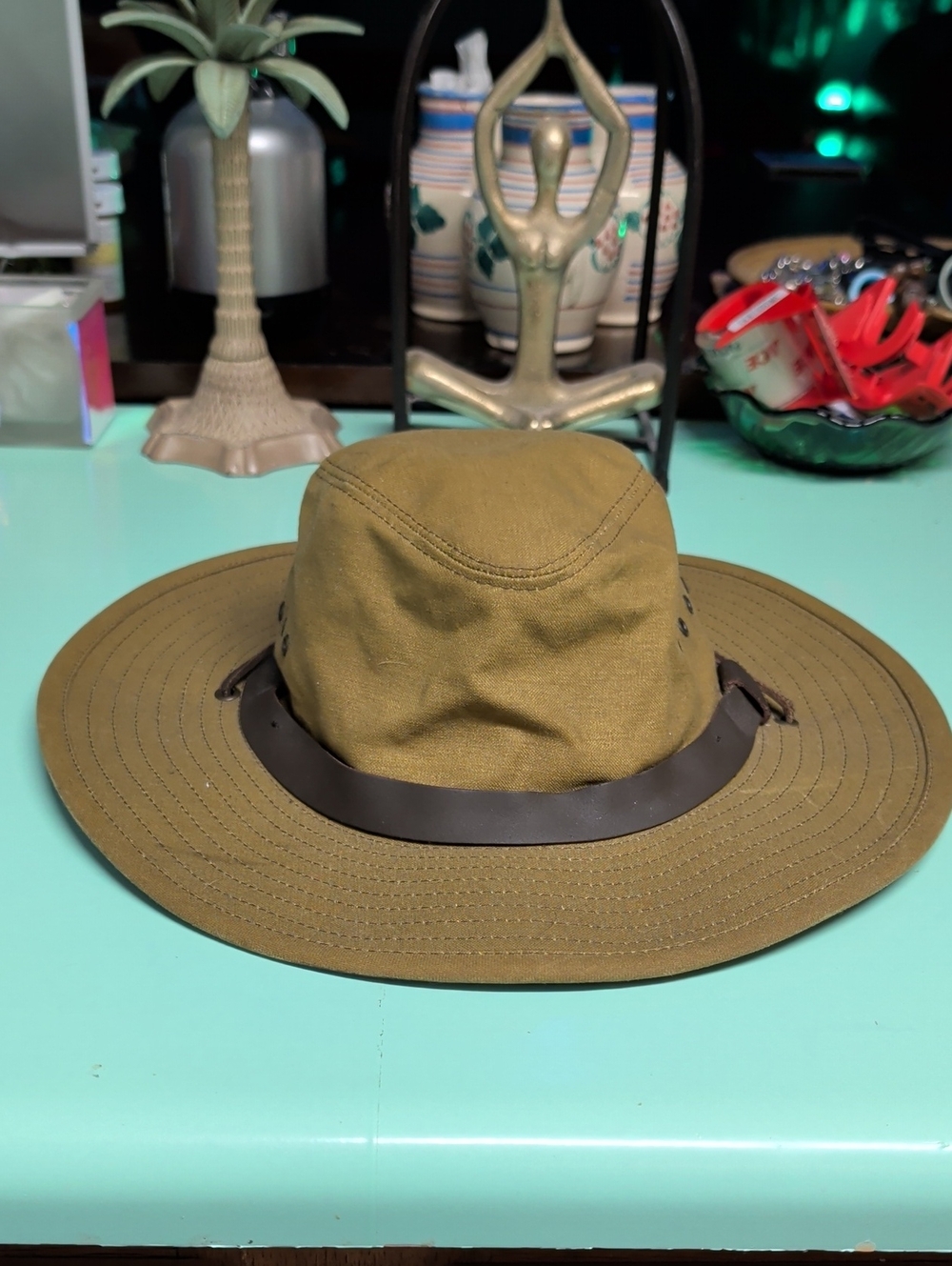 Filson Olive Green Canvas Outback Hat with Brown Band
